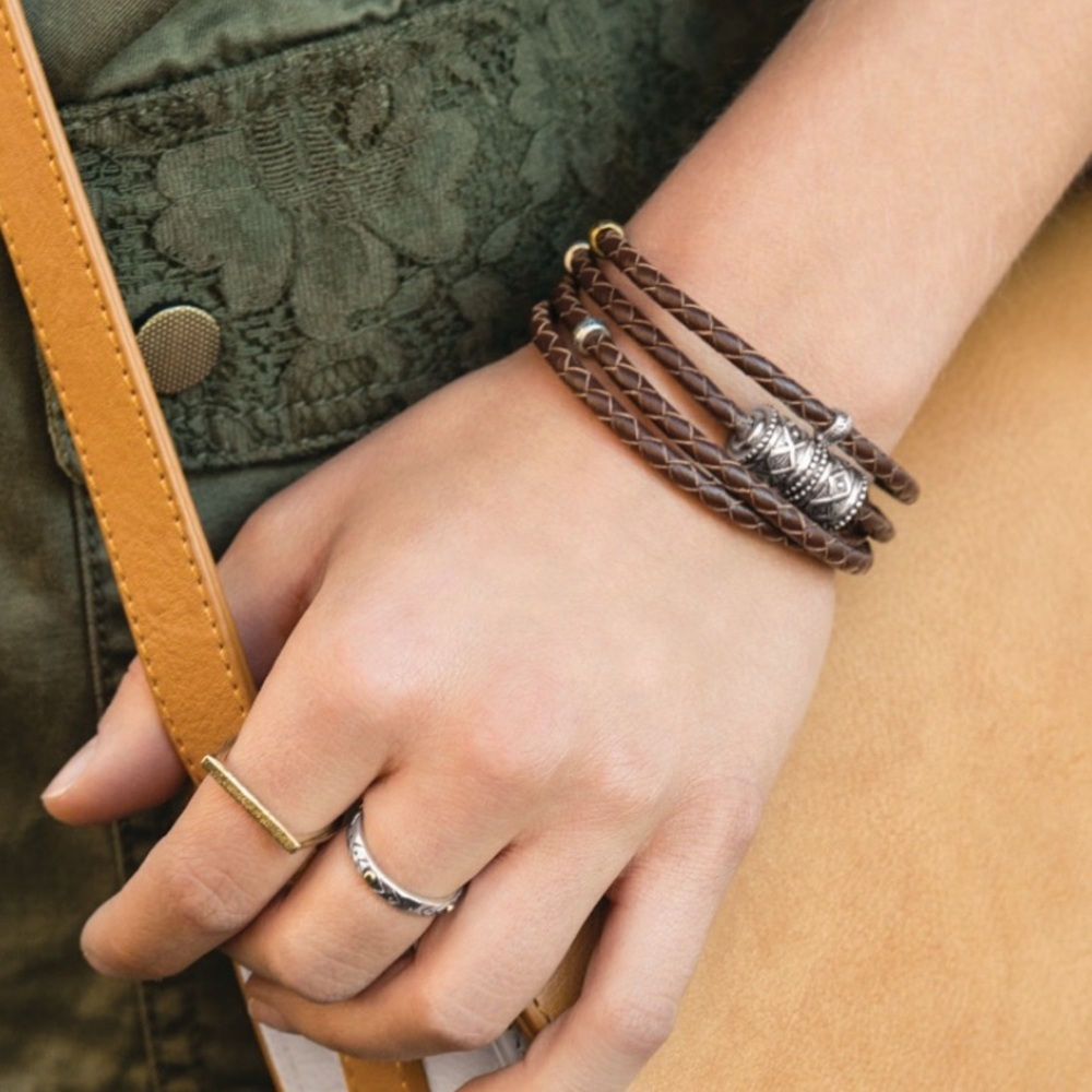 Silpada Sterling Silver and Brown Leather Wrap Bracelet